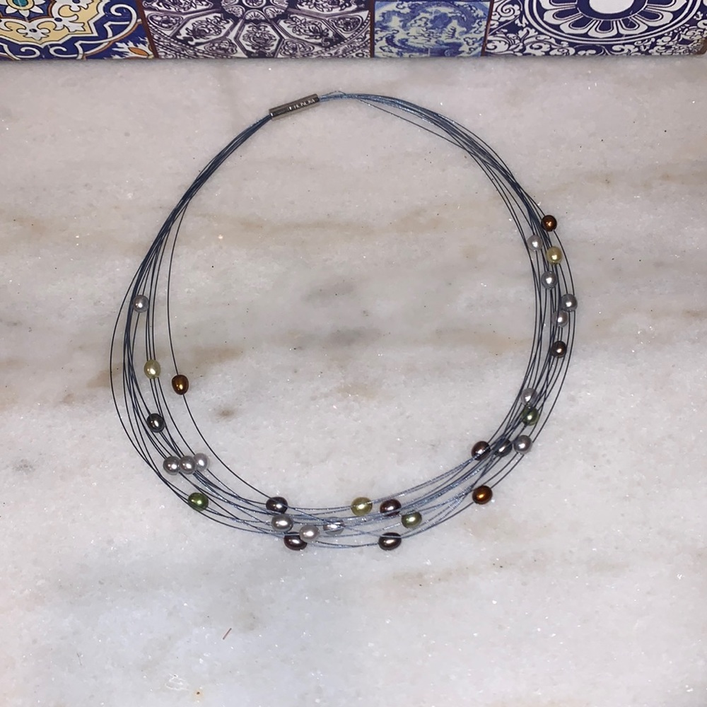 Honora Pearls blue wired and multi colored pearl necklace